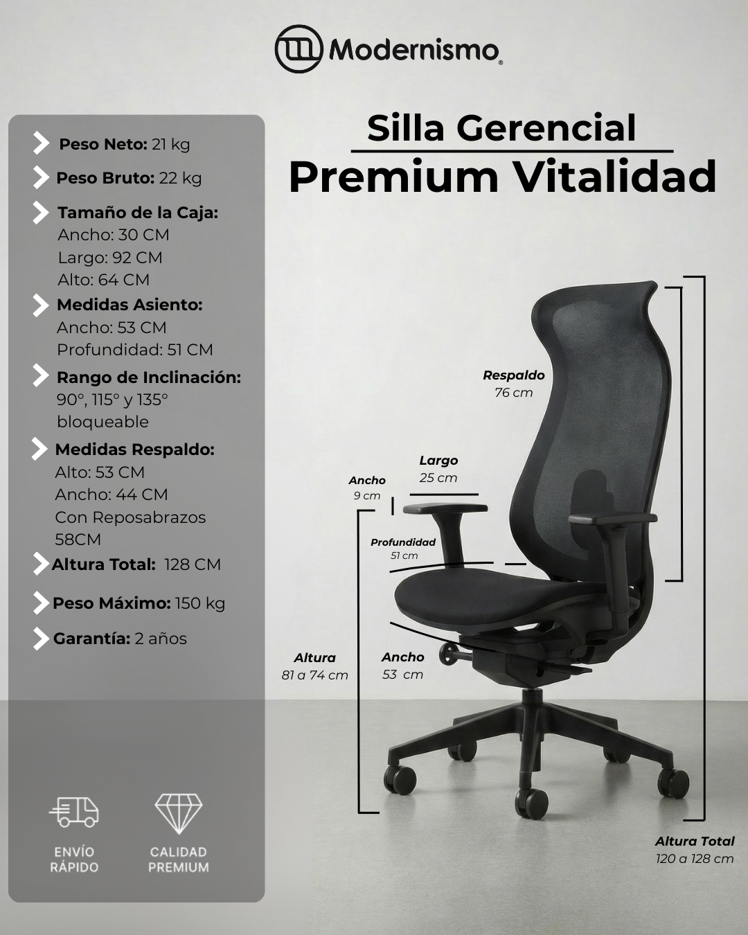 Silla Gerencial Premium de Oficina Vitalidad