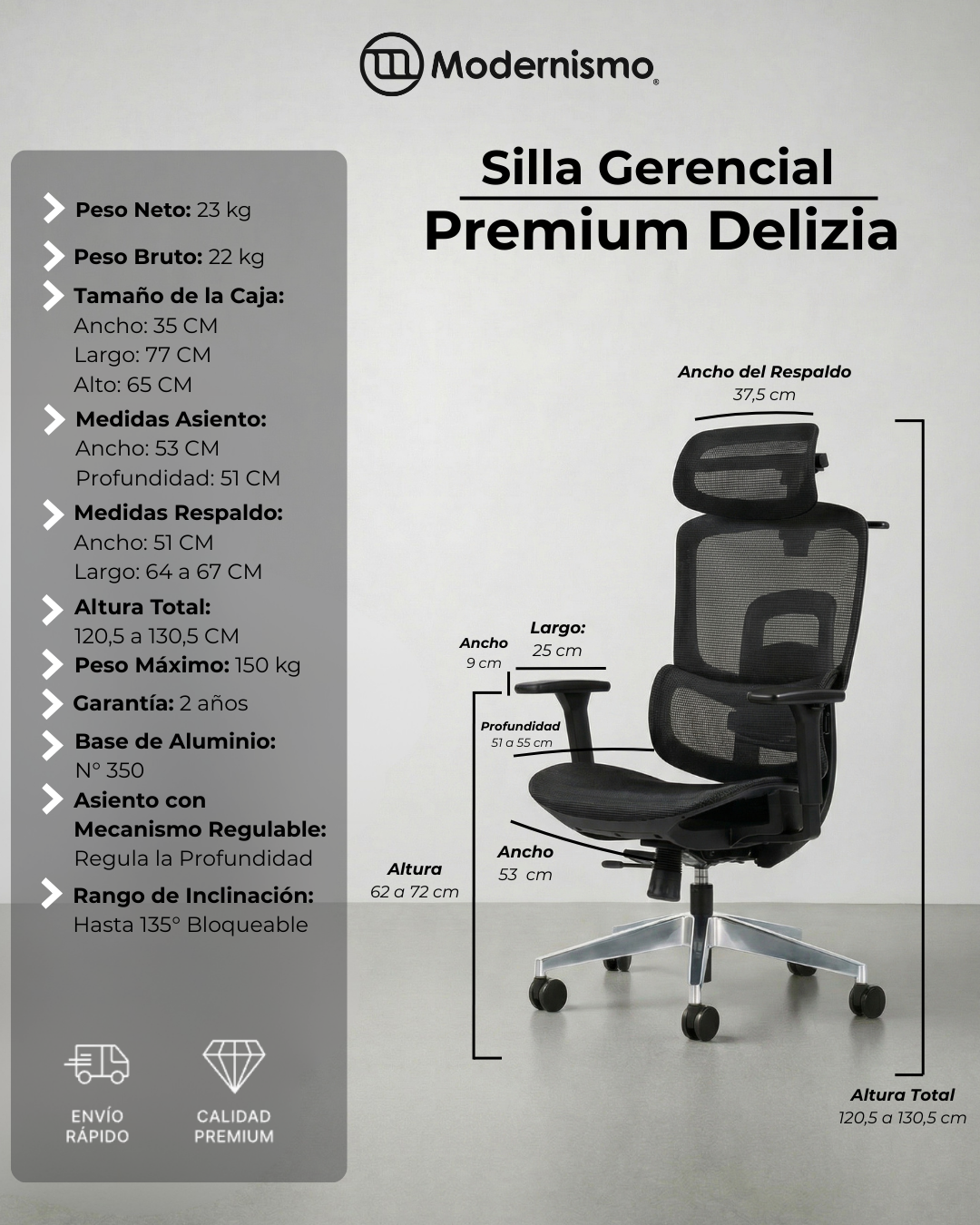 Silla Gerencial Premium de Oficina Delizia