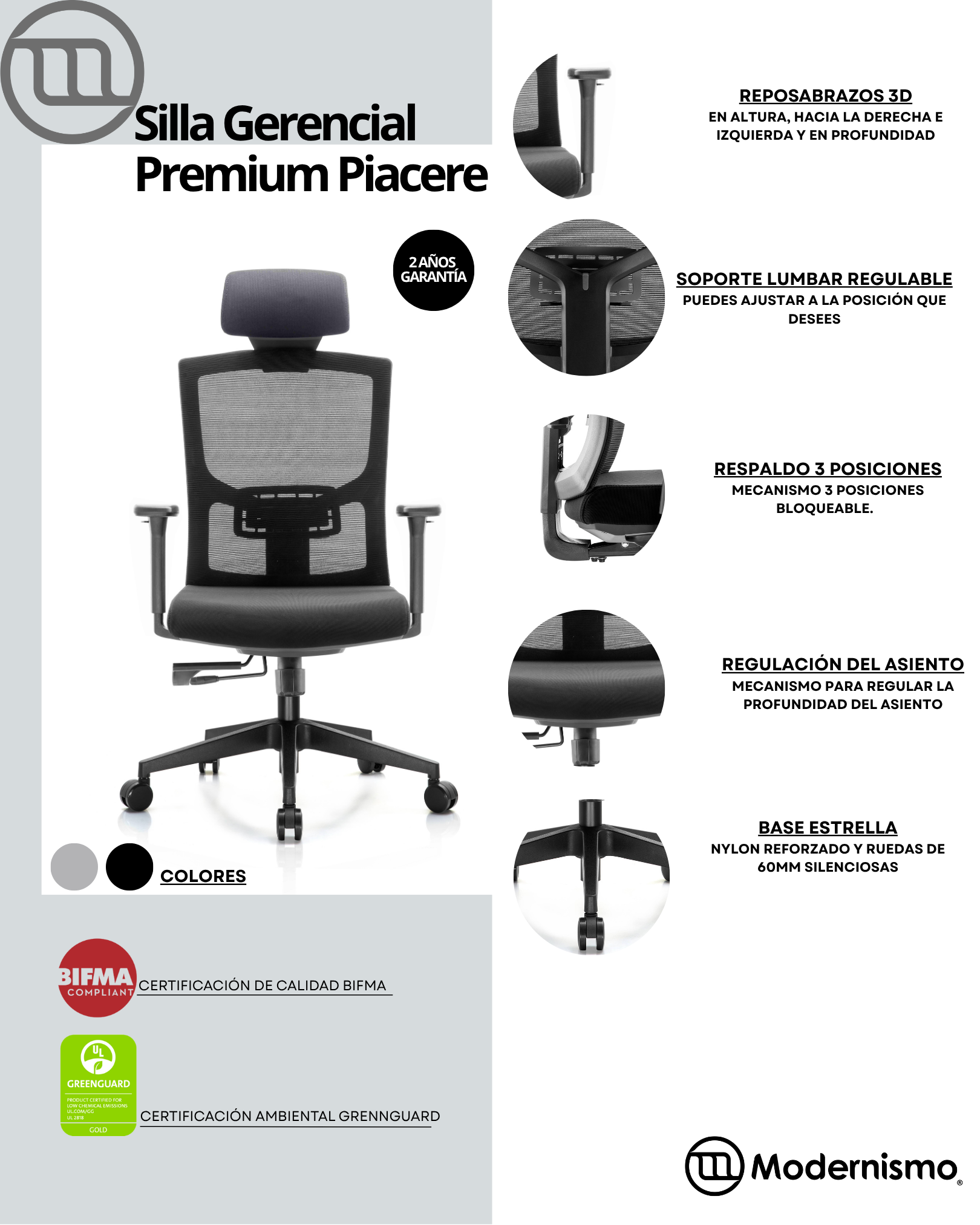 Silla Gerencial Premium de Oficina Piacere