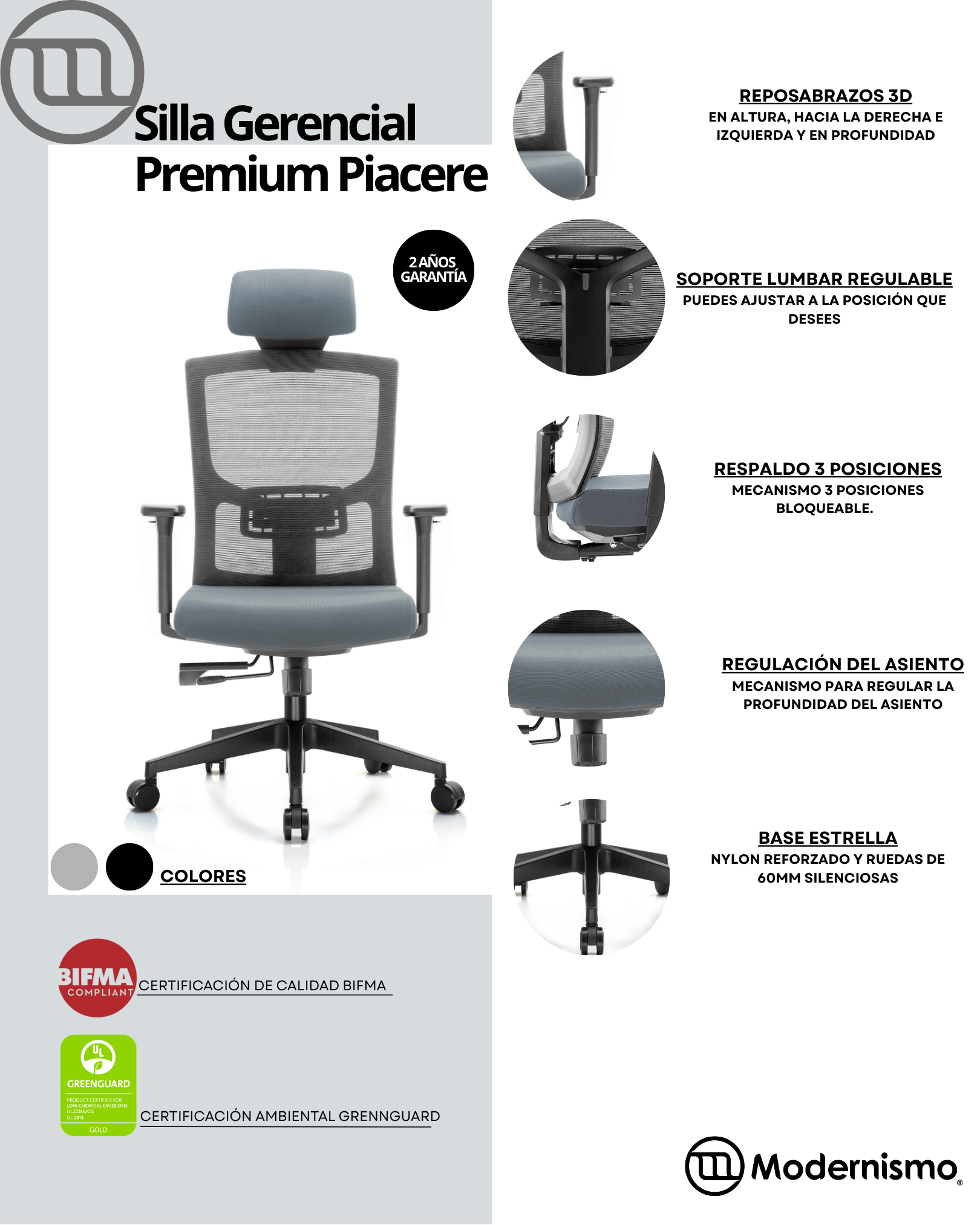 Silla Gerencial Premium de Oficina Piacere