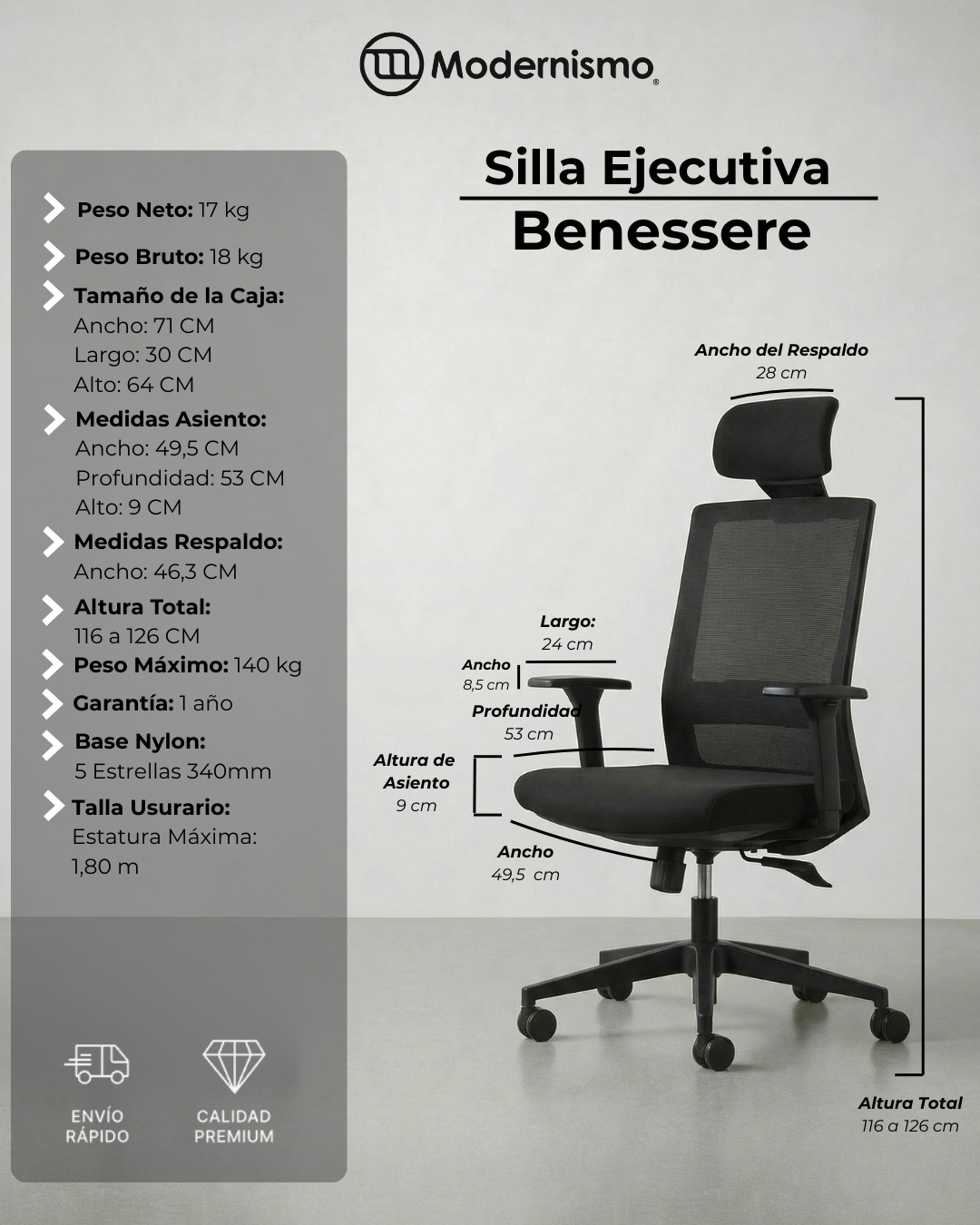 Silla Ejecutiva Premium de Oficina Benessere