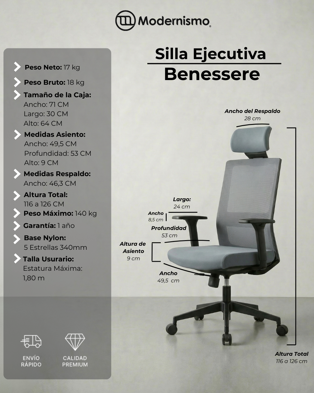 Silla Ejecutiva Premium de Oficina Benessere