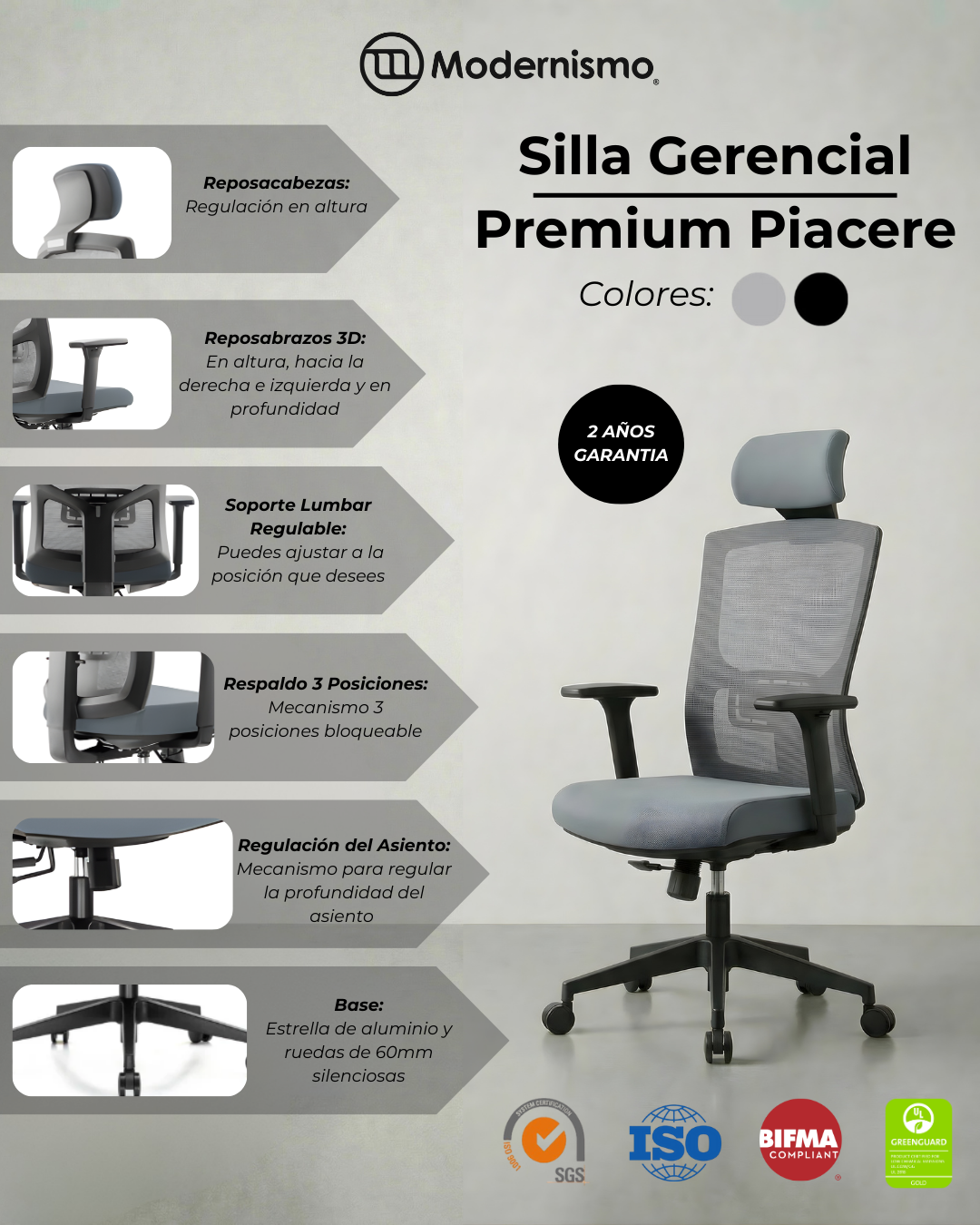 Silla Gerencial Premium de Oficina Piacere