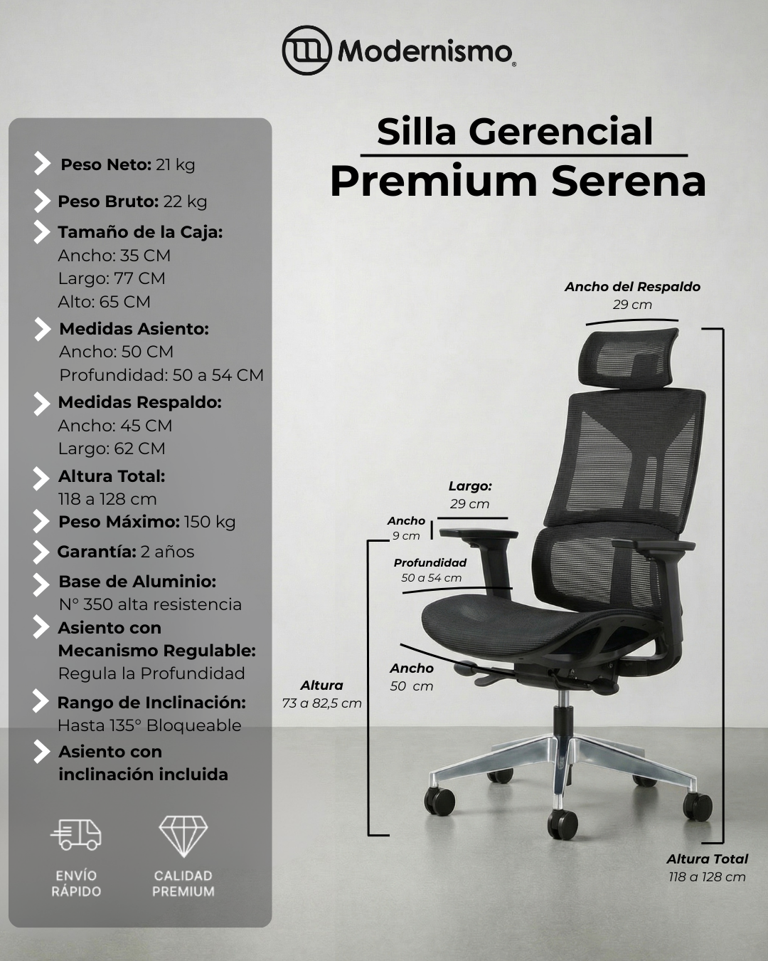 Silla Gerencial Premium de Oficina Serena