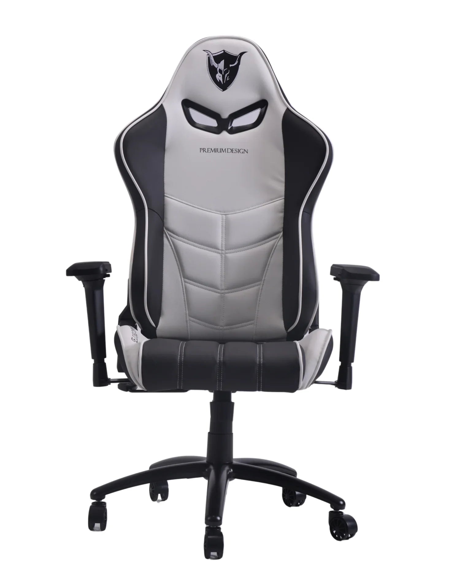 Vista frontal de la silla gamer Nemesis en su diseño principal blanco y negro