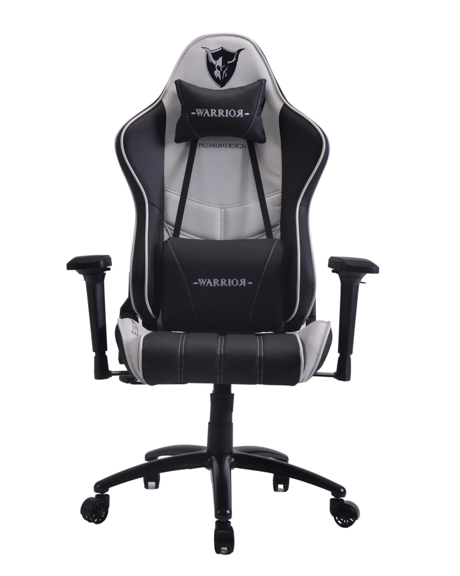 Vista frontal de la silla gamer Nemesis ergonómica en color blanco y negro