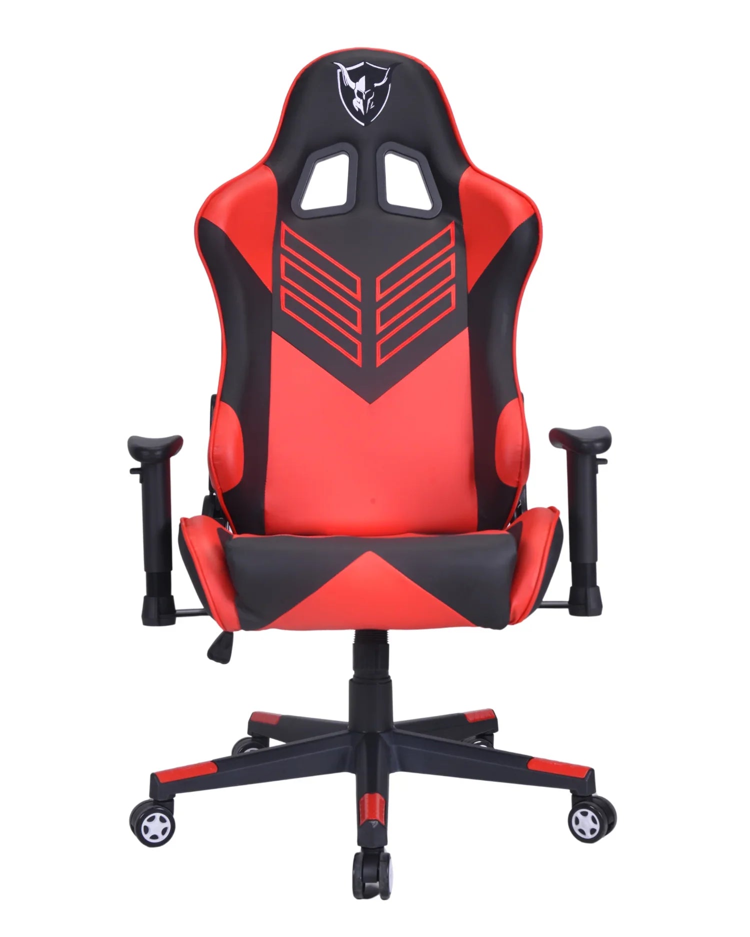 Toma frontal completa de la silla gamer Warrior Red Mars con cojines lumbar y cervical