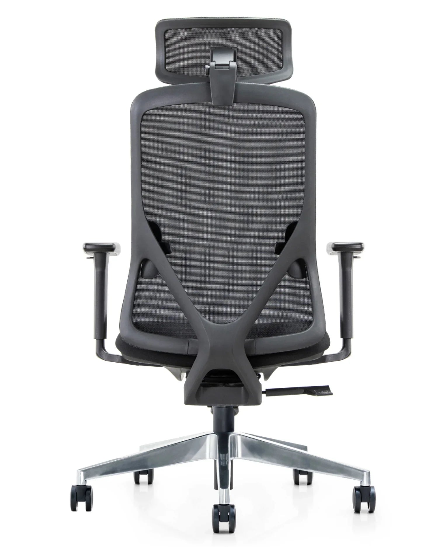 Vista posterior completa de la silla Placidita Plus, destacando su respaldo de malla