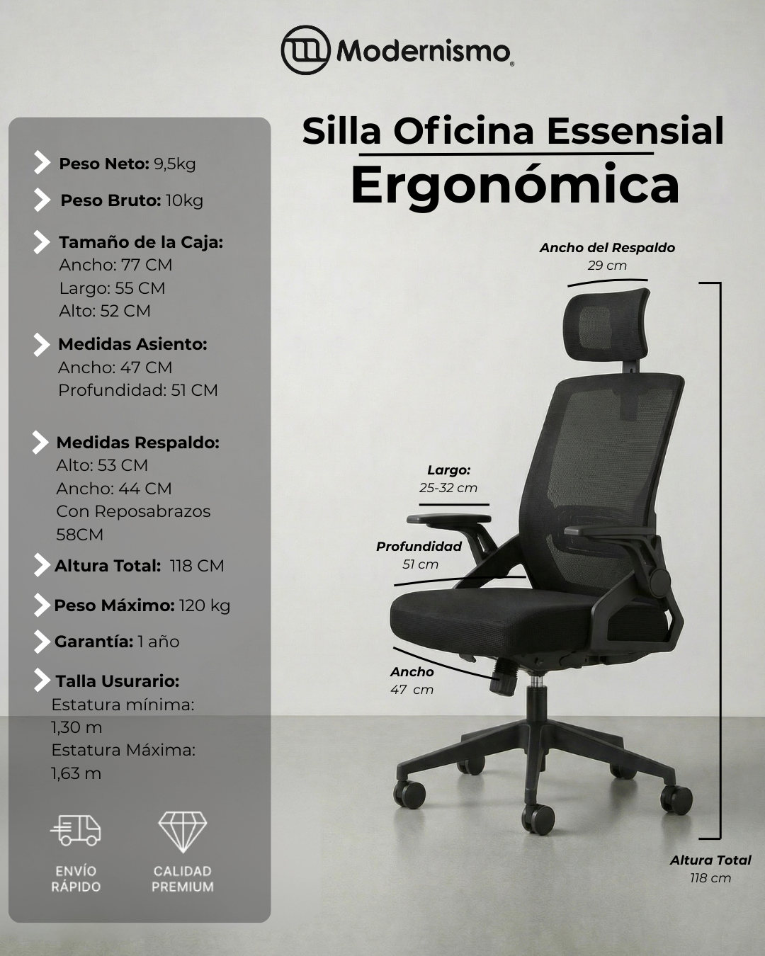 Silla Ejecutiva de Oficina Ergonomic Essential