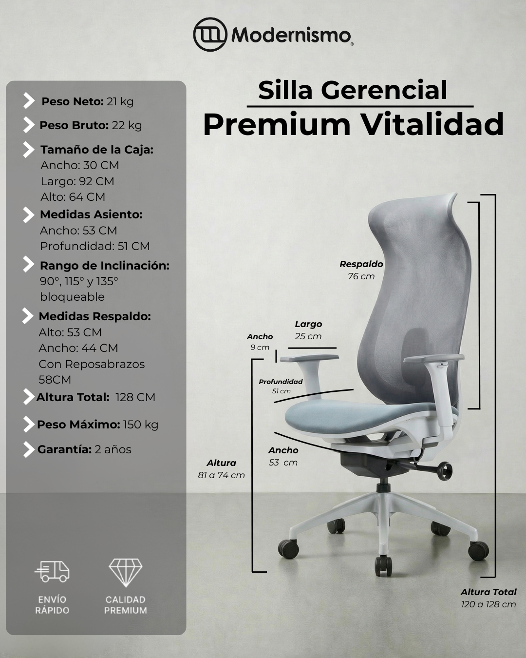 Silla Gerencial Premium de Oficina Vitalidad