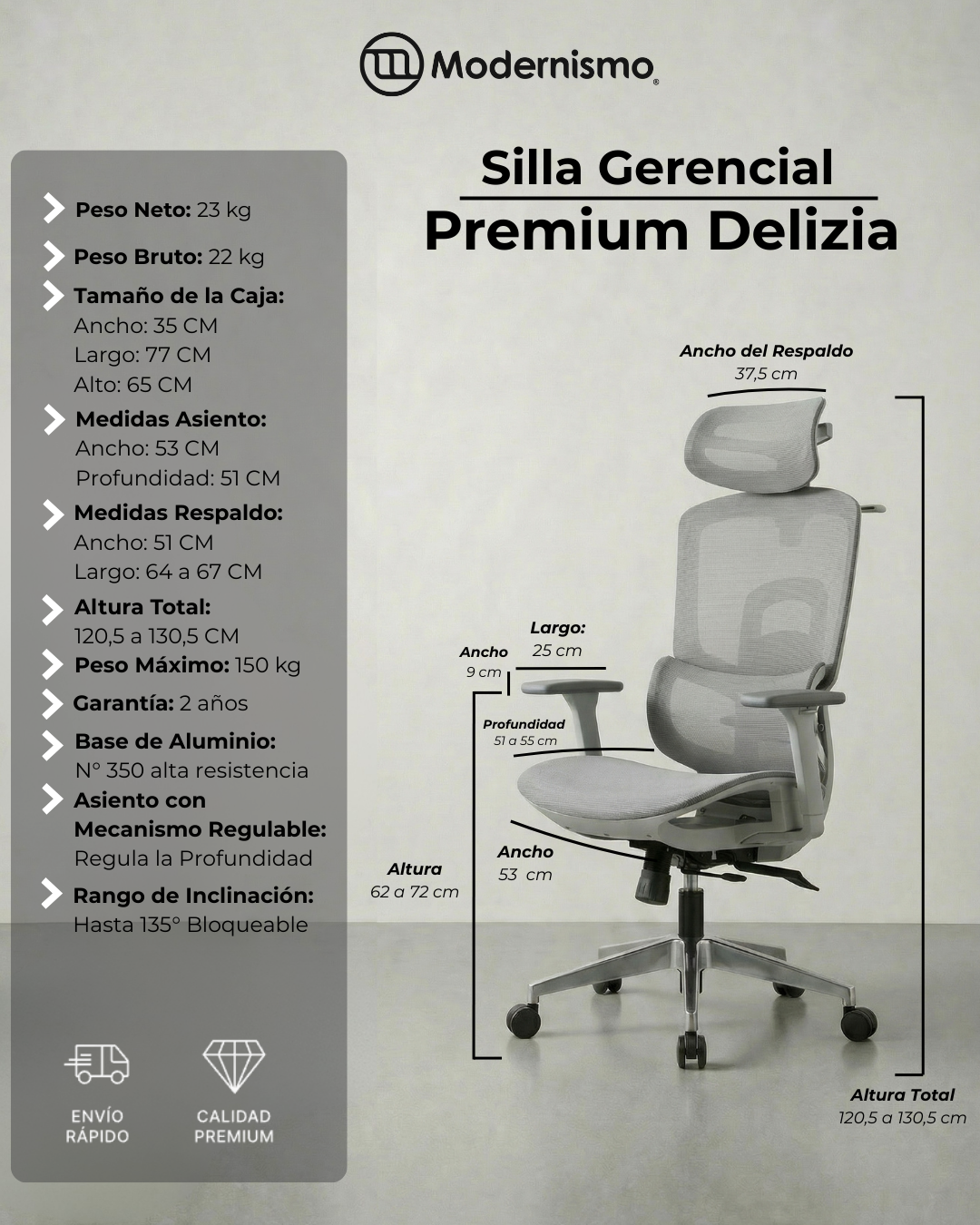 Silla Gerencial Premium de Oficina Delizia