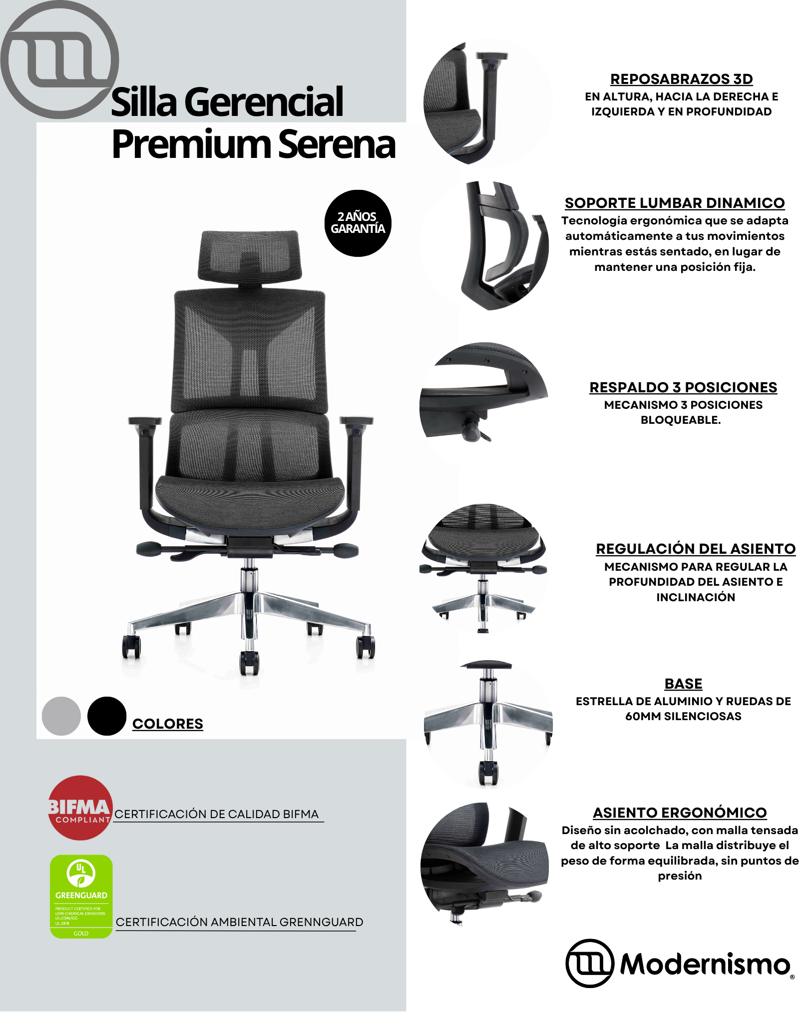 Silla Gerencial Premium de Oficina Serena