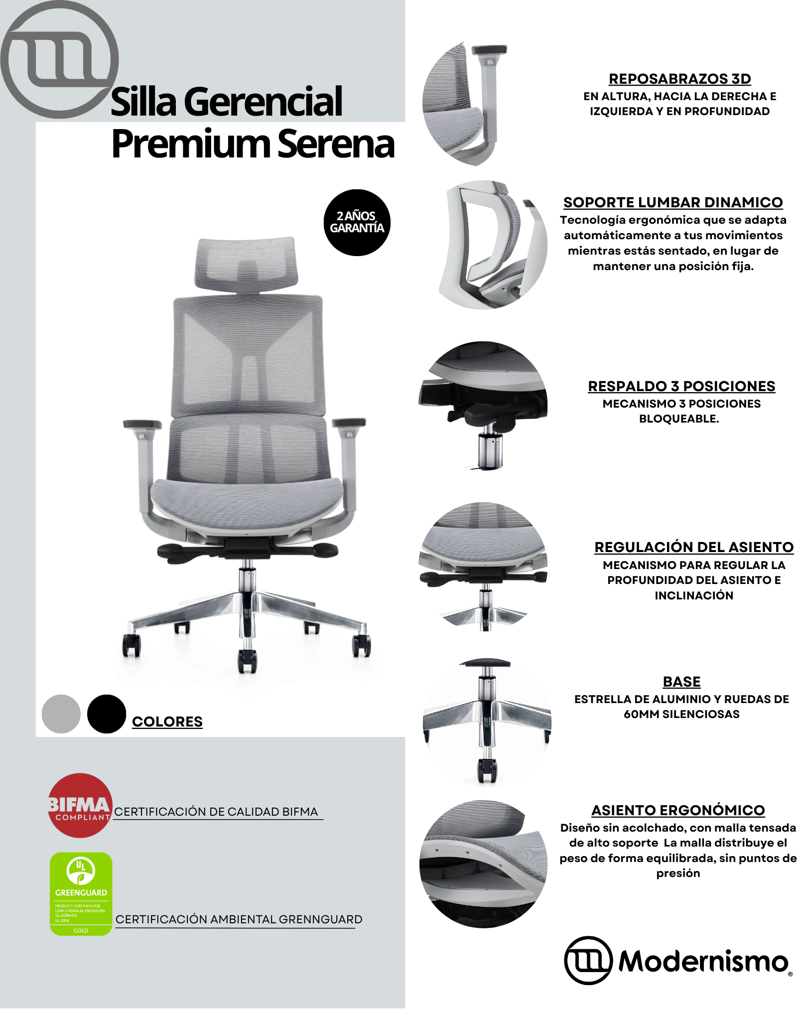 Silla Gerencial Premium de Oficina Serena