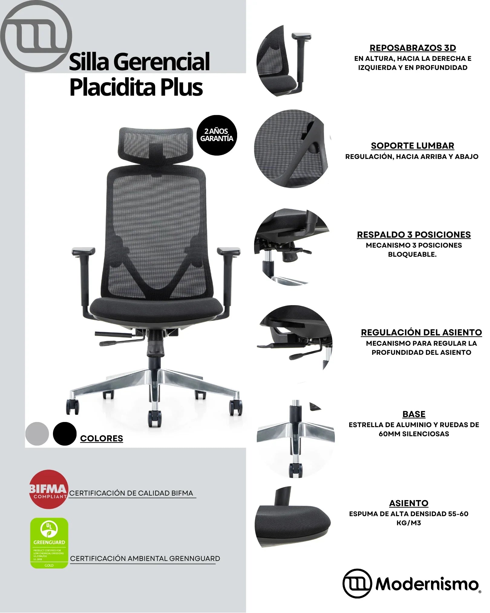 PREVENTA Silla Gerencial de Oficina Placidita Plus