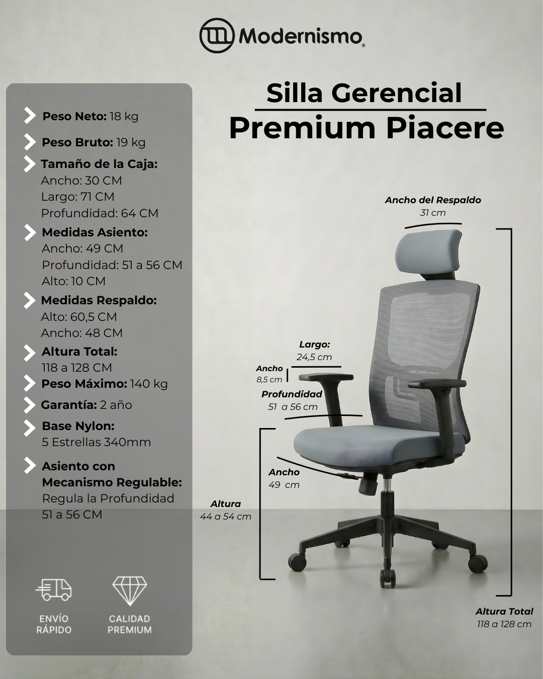 Silla Gerencial Premium de Oficina Piacere