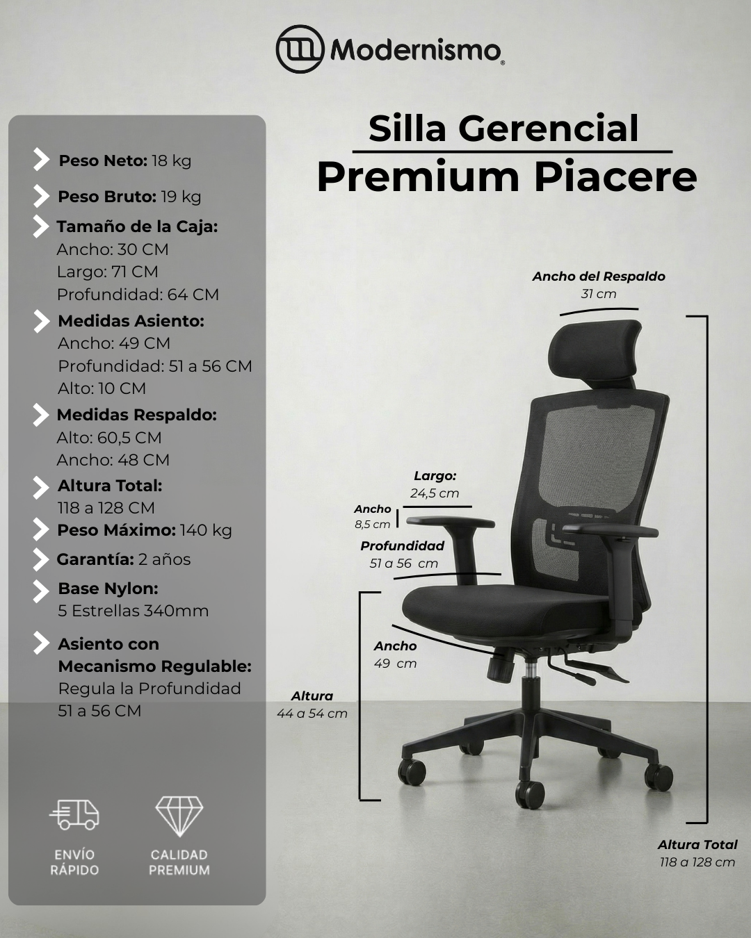 Silla Gerencial Premium de Oficina Piacere