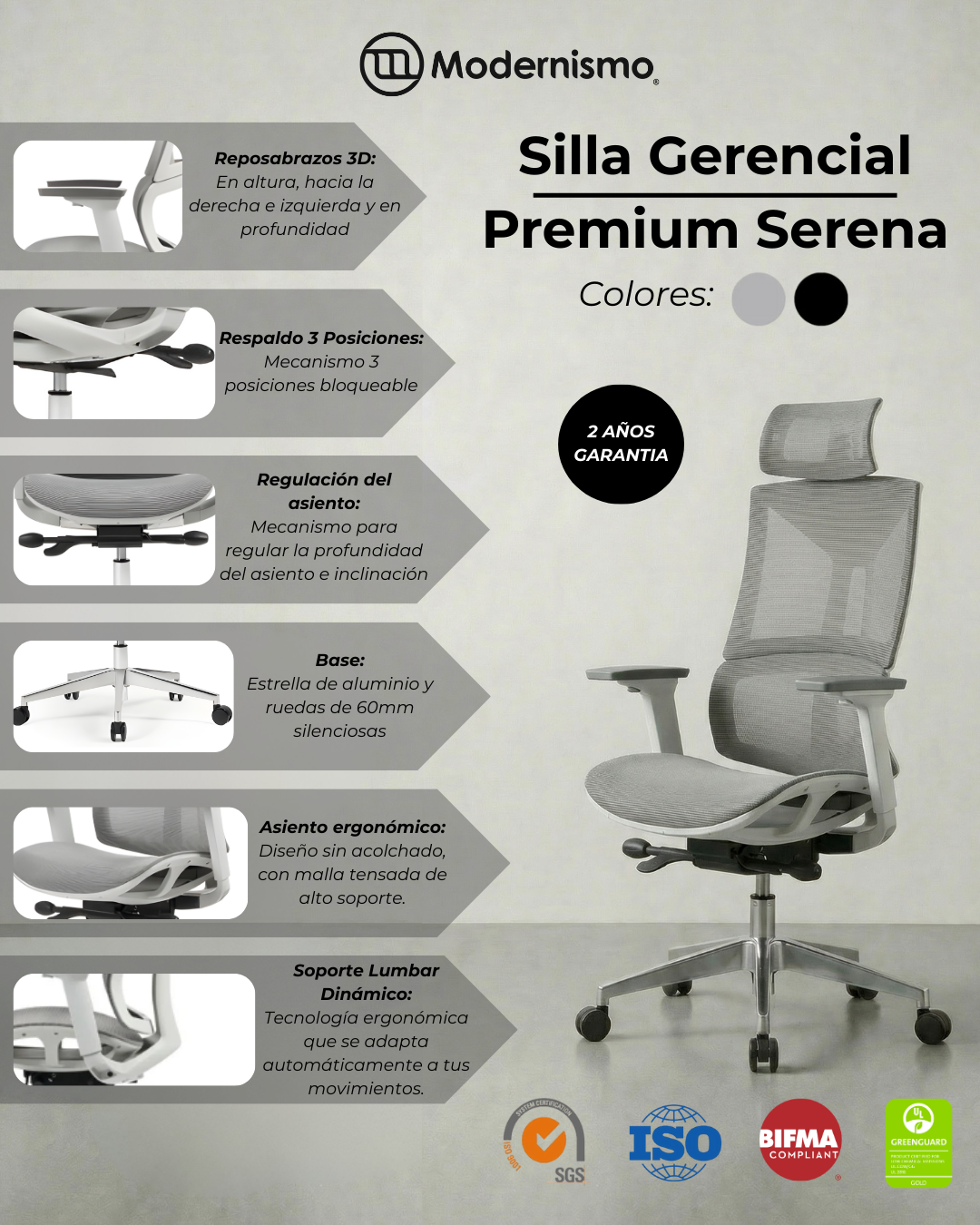 Silla Gerencial Premium de Oficina Serena