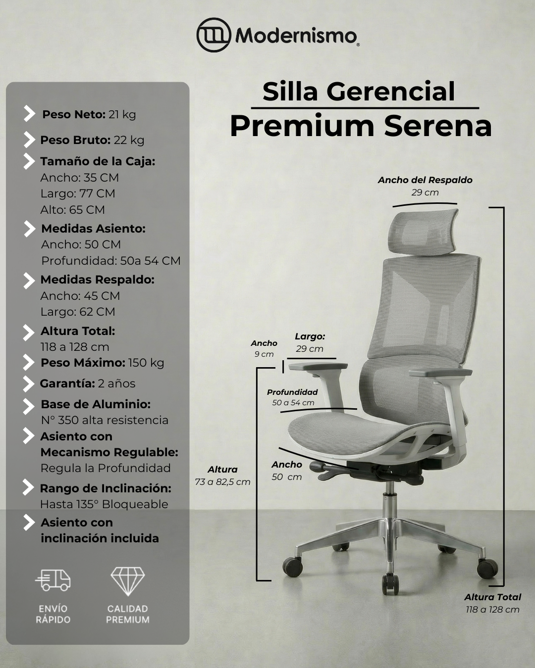 Silla Gerencial Premium de Oficina Serena