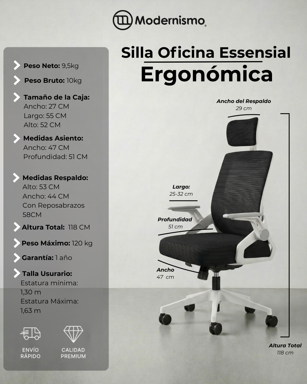 Silla Ejecutiva de Oficina Ergonomic Essential