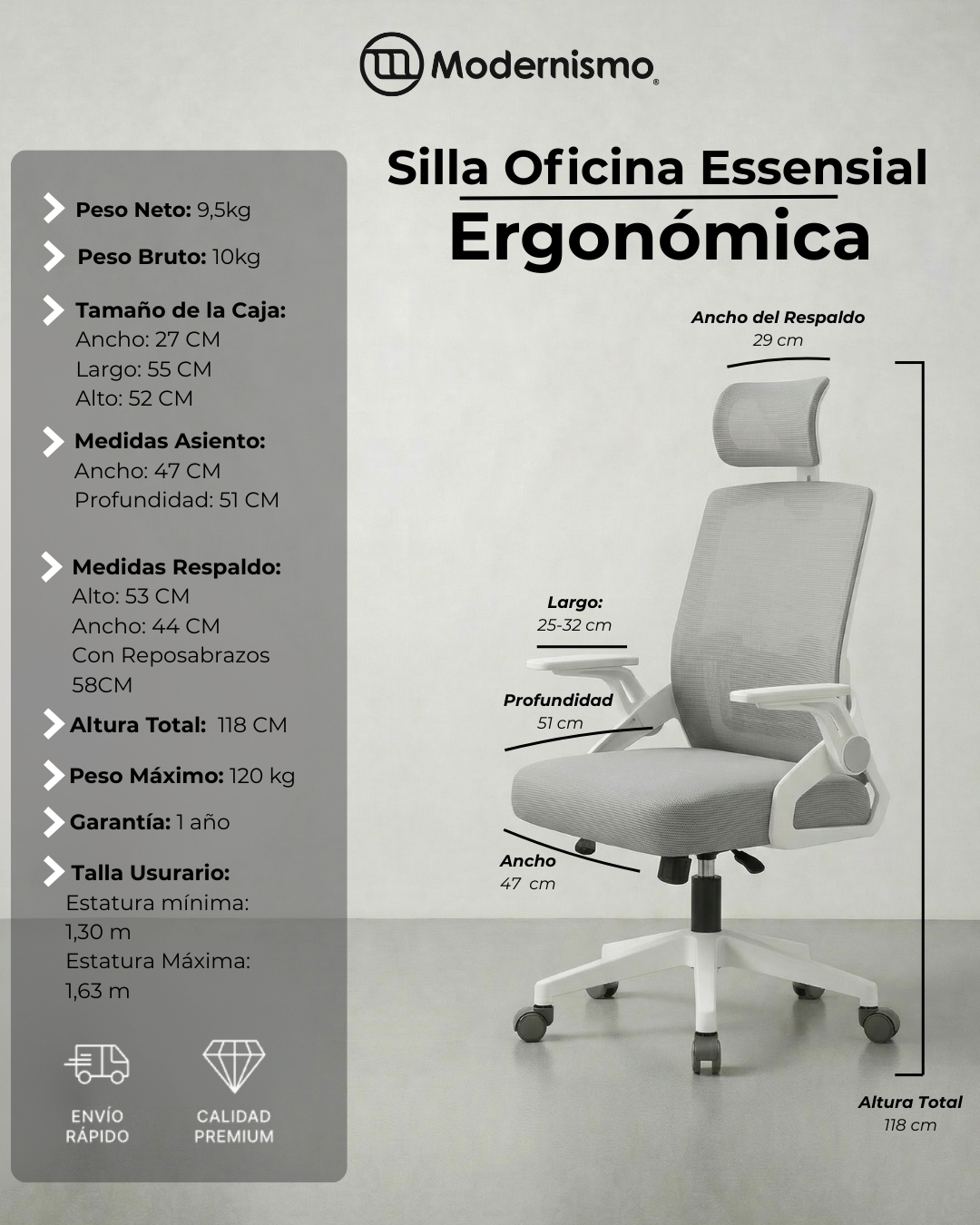Silla Ejecutiva de Oficina Ergonomic Essential