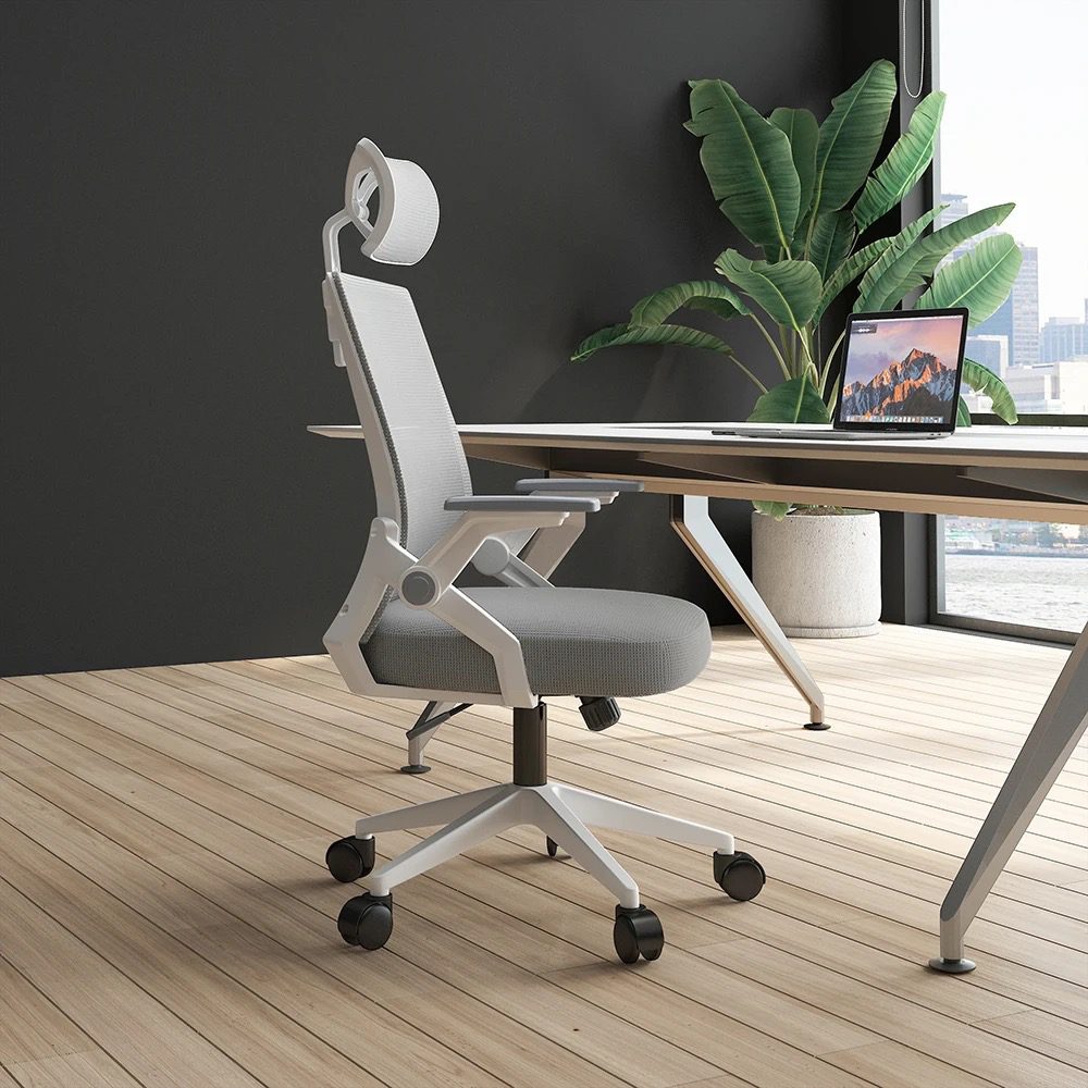 SILLA DE OFICINA EJECUTIVA ERGONOMICA BLANCO Y GRIS